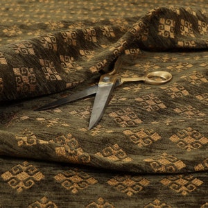New Soft Modern Quality Diamond Pattern In Green Gold Upholstery Fabric - Sold By The 10 Metre Length Fabric