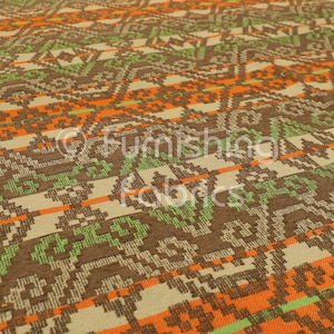 Navajo Theme Tribal Kilim Pattern Striped Brown Orange Green Upholstery Furnishings Curtains Chairs Fabric For Sale By The Metre