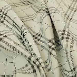 Modern Vinyl Tartan Checked Pattern Faux Leather White Black Upholstery Fabric