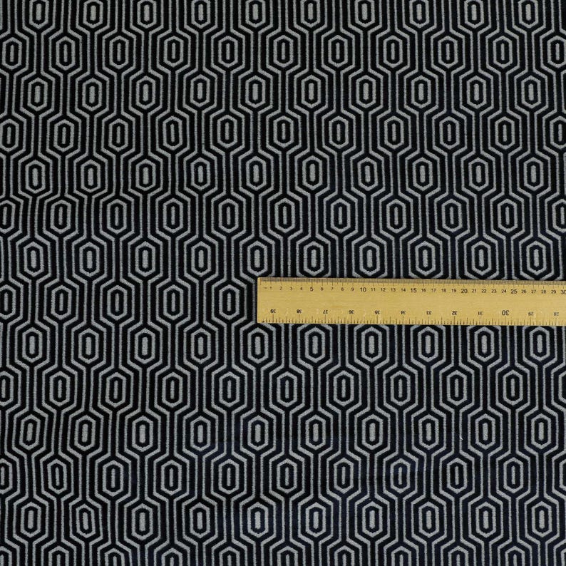 Geometric Velvet Jacquard Fabric Upholstery, Furniture, Seating, Chairs, Curtain, Cushion & Interior Design Soft Hard Wearing Quality Fabric Black