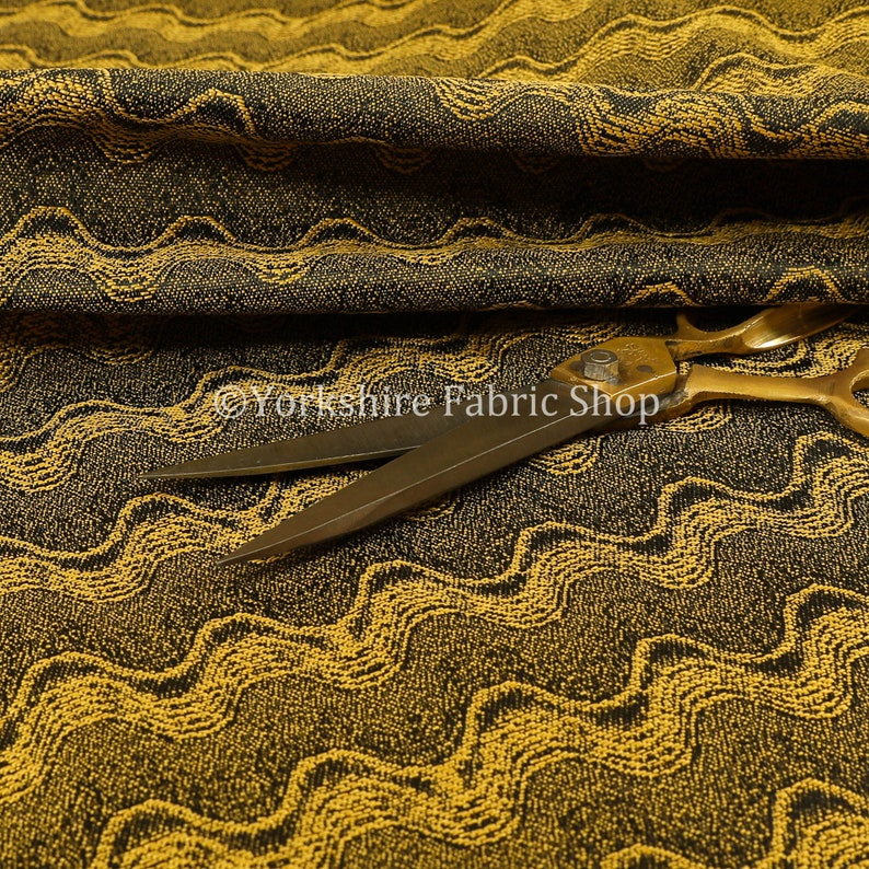 Sound Wave Pattern Lightweight Chenille Yellow Black Upholstery Curtain Fabric
