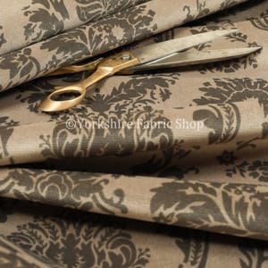 Soft Quality Printed Velvet Damask Pattern Brown Curtain Furnishing Upholstery Fabric - Sold By The 1 Metres Fabric