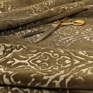 Luxurious Heavyweight Floral Soft Chenille Velvet In Brown Upholstery Fabric - Sold By The 10 Metre Length Fabric