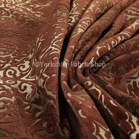 Luxurious Heavyweight Floral Soft Chenille Velvet In Purple Upholstery Fabric