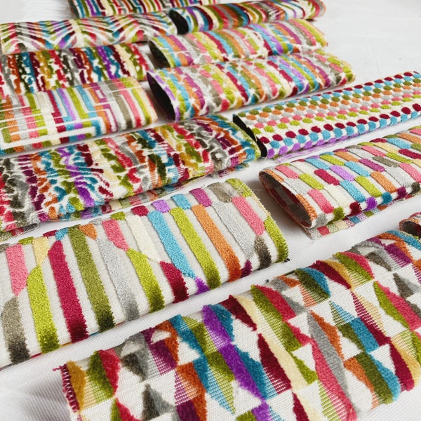 Stunning Rainbow Velvet Jacquard Upholstery Fabric for Curtains, Cushions & Interior Design Soft Hard Wearing Polyester Fabrics Per Metre