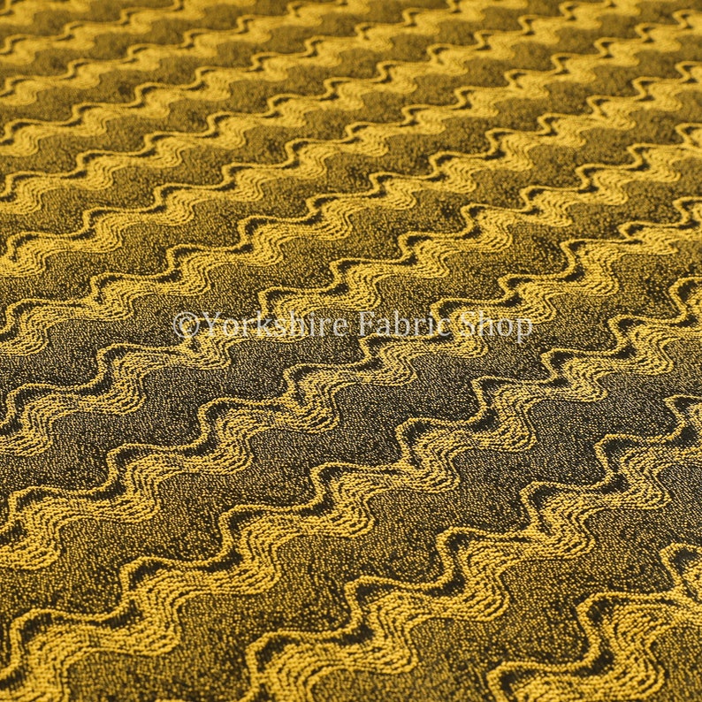 Sound Wave Pattern Lightweight Chenille Yellow Black Upholstery Curtain Fabric