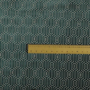 New Furnishing Fabric Geometric Quality Velvet Material Upholstery In Teal Grey Colour Sold By The Metre