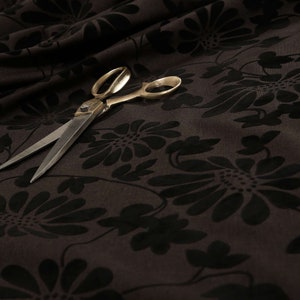 Soft Embossed Textured Chenille Black Brown Floral Pattern Upholstery Fabric For Sofas Chairs Curtains Soft Furnishings - Sold By The Metre