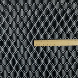 Geometric Velvet Jacquard Fabric Upholstery, Furniture, Seating, Chairs, Curtain, Cushion & Interior Design Soft Hard Wearing Quality Fabric Navy
