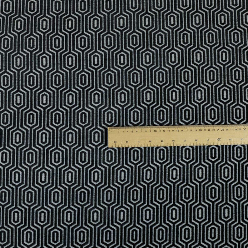 Geometric Velvet Jacquard Fabric Upholstery, Furniture, Seating, Chairs, Curtain, Cushion & Interior Design Soft Hard Wearing Quality Fabric Navy