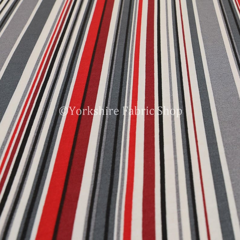 Printed Poly Cotton Water Repellent Upholstery Fabric Black Red Grey New Striped Sold By The 10 Metre