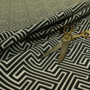 Black White Colour Geometric Maze Pattern Curtain Furnishing Upholstery Fabrics