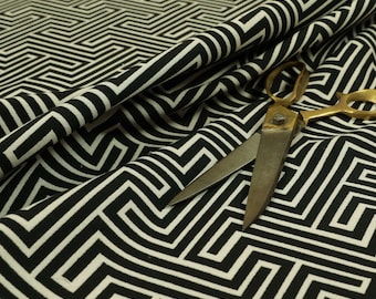 Black White Colour Geometric Maze Pattern Curtain Furnishing Upholstery Fabrics