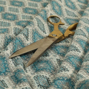 New Small Motif Diamond Pattern In Blue Colour Interior Designer Upholstery Furnishing Fabrics - Sold By The 10 Metre Length Fabrics