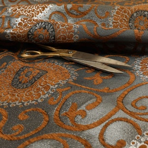 Quality Unique Round Floral Shiny Orange Pattern Upholstery Furnishing Fabric - Sold By The 10 Metre Length Fabric