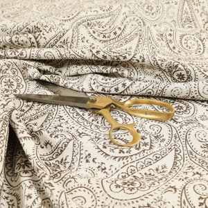 Lightweight Detailed Paisley Pattern Brown Chenille Upholstery Curtain Fabrics - Sold By The 10 Metre Length Fabric