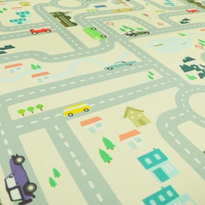 Kinderen Auto Kaart Thema Patroon Bedrukte Canvas Bekleding Stof in witte kleur - Verkocht door de 10 meter lengte stof