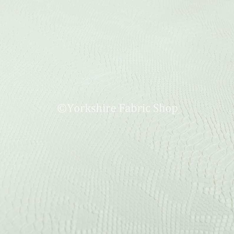 Designer Embossed Snake Animal Textured White Faux Leather Upholstery Fabric Sold By The 1 Metre