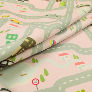 Kinderen Auto Kaart Thema Patroon Bedrukte Canvas Bekleding Stof in roze kleur - Verkocht door de 10 meter lengte stof