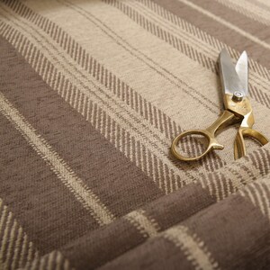 New Luxury Soft Like Cotton Striped Pattern Light Brown Colour Woven Chenille Upholstery Fabric Perfect For Furniture - Sold By 10 Metres