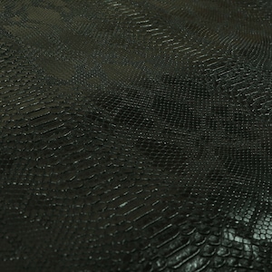 Designer Embossed Snake Animal Textured Black Faux Leather Upholstery Fabric - Sold By The 1 Metre