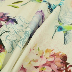 Kingfisher Colourful Bird Floral Pattern Velour Velvet Curtain Upholstery Fabric - Sold By The 1 Metre Length Fabric