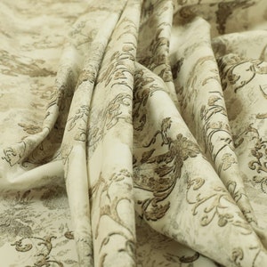 Modern Printed Velvet Damask Pattern Natural Brown Upholstery Furnishing Fabric - Sold By The 10 Metre Length Fabric