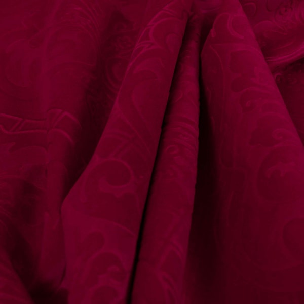 New Furnishing Soft Velvet Embossed Damask Quality Pattern Upholstery Fabric Upholstery In Red Colour For Sofas Curtains By The Metre