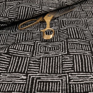 New Quality Chenille Woven Modern Gingham Patchwork Black Upholstery Fabric - Sold By The 1 Metre Length Fabric