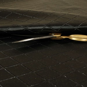 Designer Diamond Shape Glitter Vinyl Faux Leather Upholstery Fabric Black Colour - Sold By The 1 Metre
