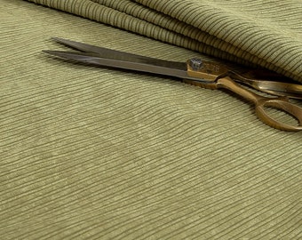 New Soft Pencil Thin Lined Stripe Corduroy Upholstery Fabric Green Lime Colour For Sofas Curtains Interior Furnishing - Sold By The Metre