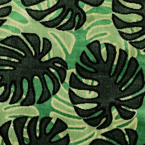 Bold Green Black Palm Leaf's Pattern Velvet Upholstery Fabrics For Sofas, Curtains, Seating, Chairs & Furniture