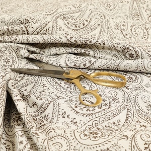 Lightweight Detailed Paisley Pattern Brown Chenille Upholstery Curtain Fabrics - Sold By The 1 Metre Length Fabric