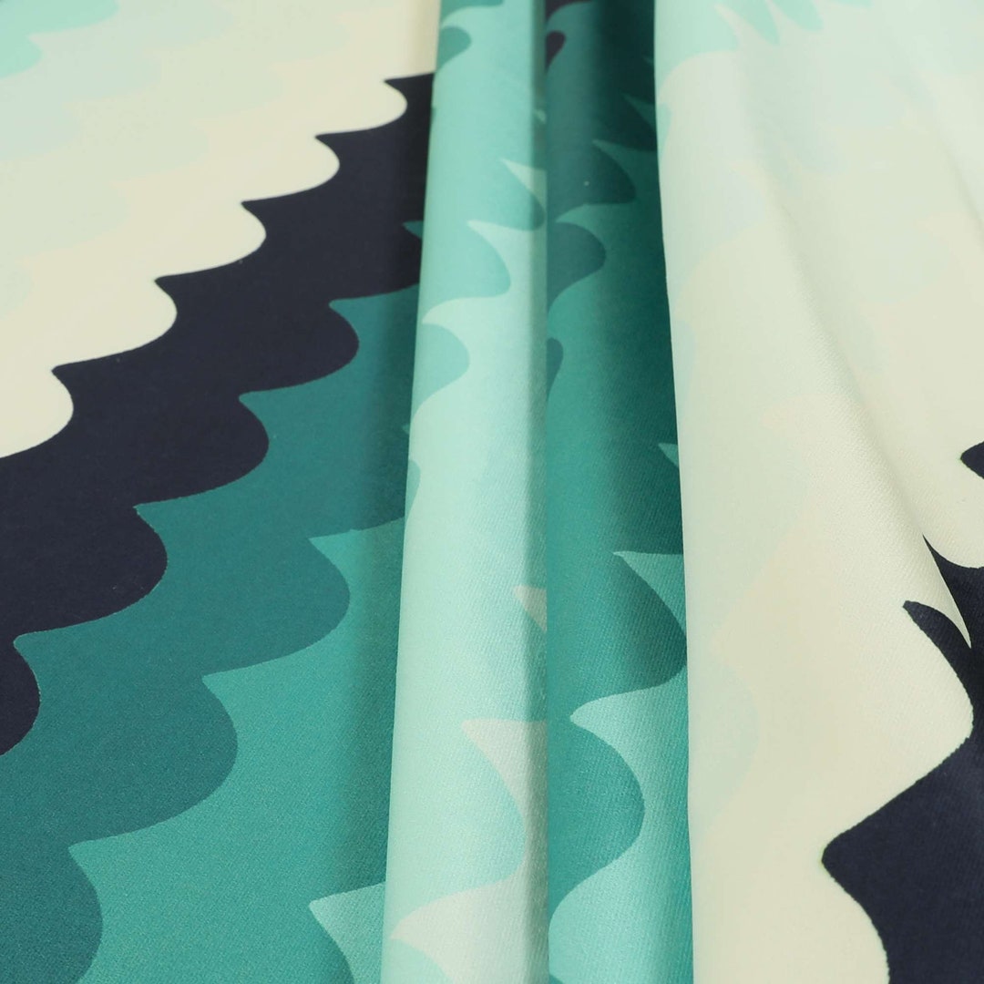 Modern Printed Velvet Geomteric Blue Waves Pattern Upholstery - Etsy UK