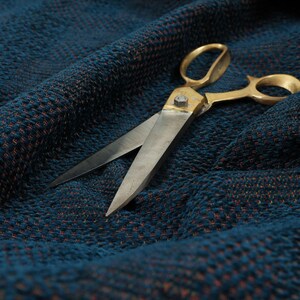 New Gingham Geometric Patch Pattern Blue Colour Soft Chenille Upholstery Fabric - Sold By The Metre Fabric