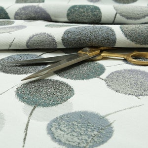 Dandelion Flower Plant Inspired Pattern White Purple Colour Upholstery Fabric - Sold By The 10 Metre
