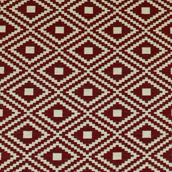 Red White Colour Kilim Pattern Textured Chenille Furnishing Upholstery Fabrics