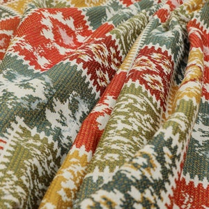 Kelim Patchwork Chenille Weiß Orange Grün Gelb Polstermöbel Stoff - Meterware Meterware