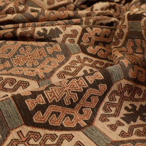 New Traditional Medallion Kilim Pattern Orange Brown Colour Woven Quality Chenille Upholstery Fabric - Sold By The 10 Metres Fabrics