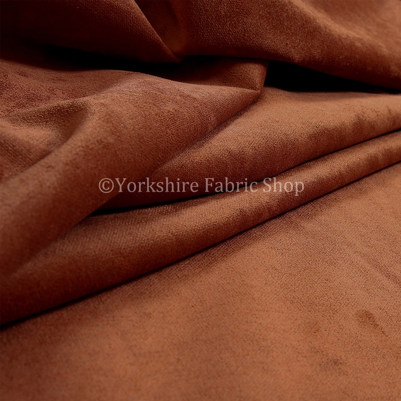 New Hardwearing Soft Velvet Textured Upholstery Fabric Flame Treated Fabric Perfect For Sofas Curtains Projects In Terra Burnt Orange Colour