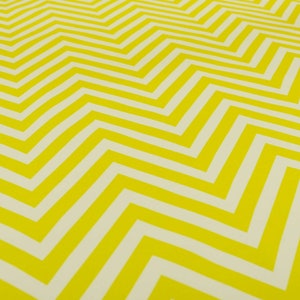Yellow White Chevron Colour Print Velour Velvet Upholstery Curtain Fabric - Sold By The 10 Metre Length Fabric