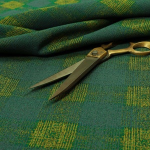 New Lime Green Colour Faded Flat Weave Chenille Tartan Pattern Upholstery Fabric