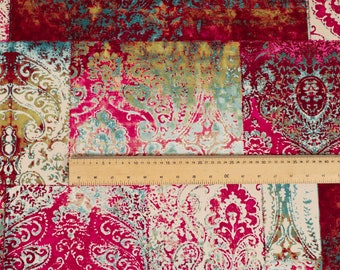 New Soft Printed Velvet Patchwork Damask Traditional Pattern Pink Upholstery Fabric - Sold By The 1 Metres Fabric