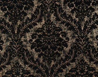 Traditionelles Exotisches Damast Muster Polster Vorhangstoff Schwarz Gold Farbe Meterware Luxus Stoffe