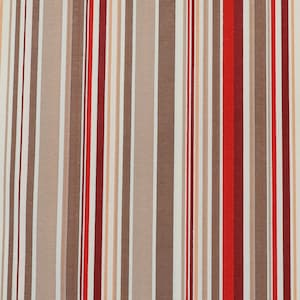 Könnte beinhalten: Gestreifter Stoff mit abwechselnden braunen, roten und weißen Streifen. Der Stoff hat eine gewebte Textur.