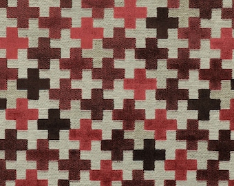Tessuto di velluto rosa bordeaux con motivo moderno per rivestimenti di divani, tende, sedute, sedie e mobili.