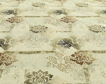 Tela de tapicería de terciopelo marrón con estampado de patchwork natural, perfecta para sofás, cortinas, sillas, taburetes, cojines e interiores.