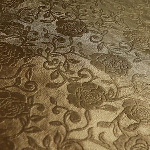 Floral Pattern Sheen Emboss Vinyl Faux Leather Upholstery Fabric Bronze Colour - Sold By The 1 Metre