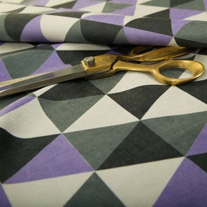 10 Metres Of New Modern Geometric Triangle Pattern Purple Grey White Colour Soft Chenille Upholstery Fabrics Interior Sofas Home Furnishing
