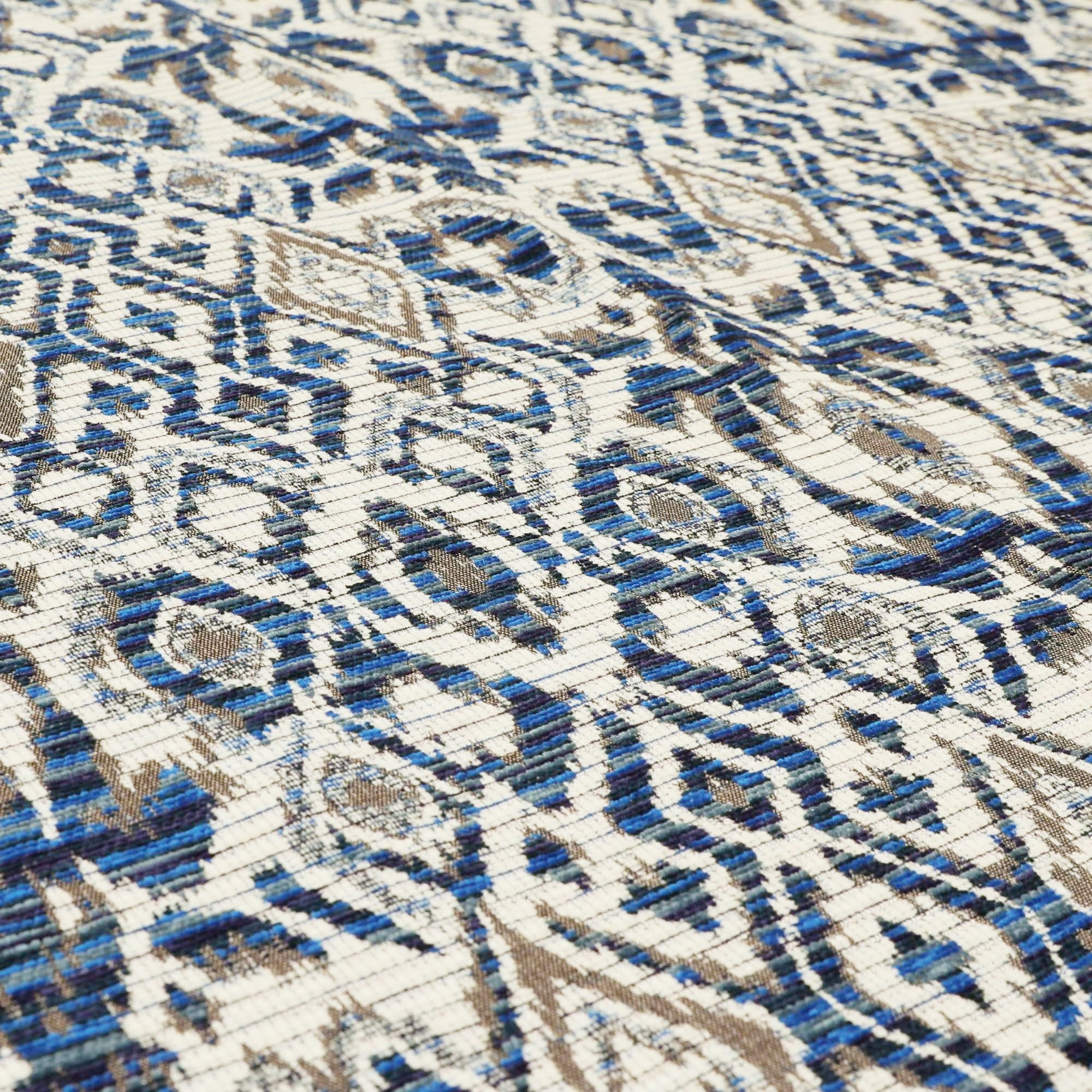 Hand-Woven Cotton Ikat Drapery Fabric Artisan Blue White Cheveron 44" wide 